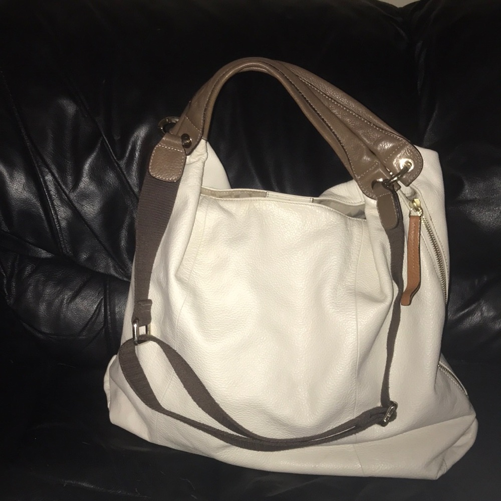 FURLA - White and Brown Leather Hobo Bag